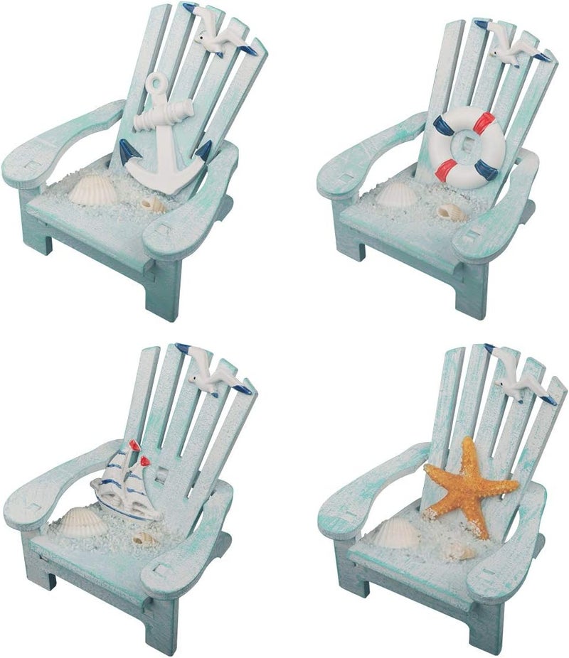 Meching 4 Pack Wooden Handmade Mini Chair Ornament Beach Decor Nautical Decoration for Bathroom Bedroom Decor Home Decor Article Home Office Desk, 4 x 3.75 x 3.75 inches (Light Blue) - Image 1